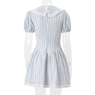 Short sleeve lace hem striped print mini dress