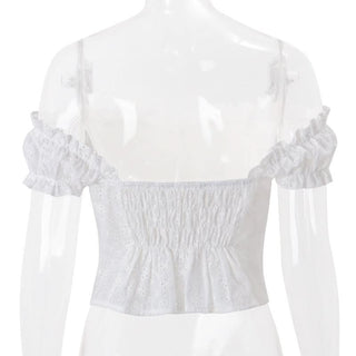 Off shoulder ruffle hollow out cut out top