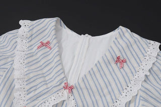 Short sleeve lace hem striped print mini dress