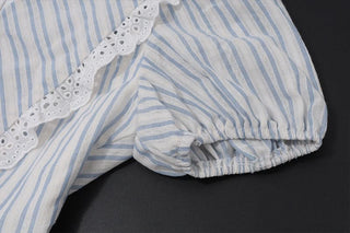 Short sleeve lace hem striped print mini dress