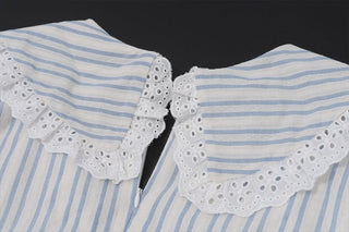 Short sleeve lace hem striped print mini dress