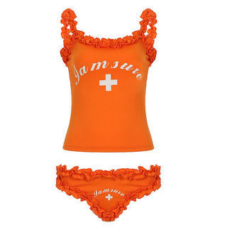 Ruffle letter pattern u neck cami pant set