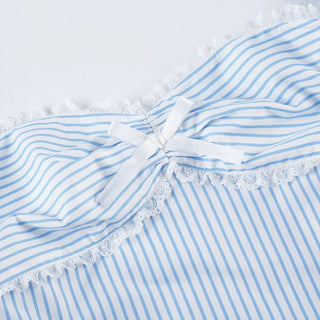 Bowknot striped smocked low rise pant set