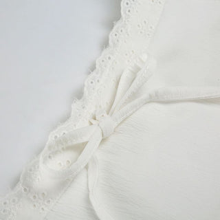 Zip-up lace hem ruched A line self tie mini skirt