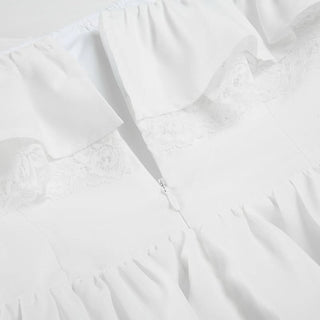 Off shoulder bowknot lace hem zip-up mini dress