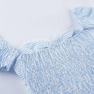 Bowknot striped smocked low rise pant set