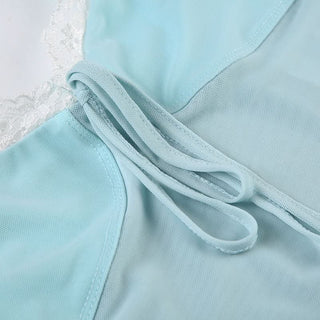 Lace hem v neck backless self tie cami top