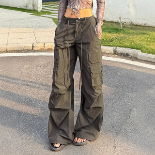 Drawstring irregular pocket low rise cargo pant