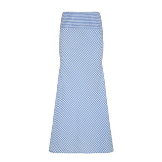 Plaid smocked zip-up contrast maxi skirt