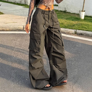 Drawstring irregular pocket low rise cargo pant