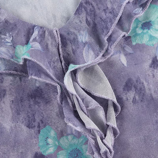 Ruffle mesh flower print v neck top