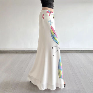 Mesh butterfly print contrast maxi skirt