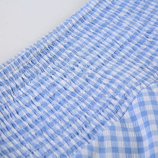 Plaid smocked zip-up contrast maxi skirt