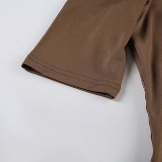 Short sleeve irregular ruched solid top