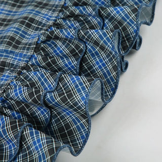 Ruffle plaid ruched v neck cap sleeve top