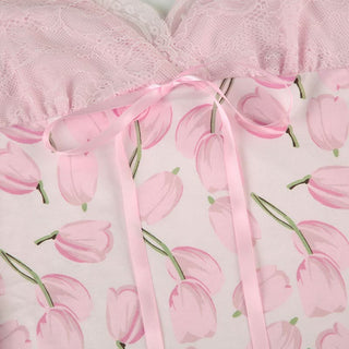 V neck lace hem flower print cami midi dress