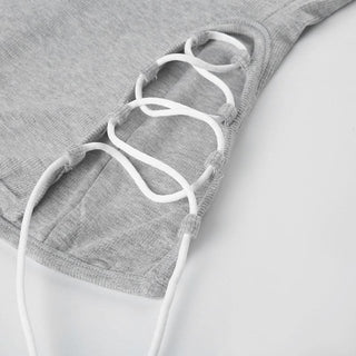 Halter lace up ribbed u neck stitch top