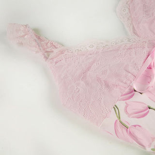 V neck lace hem flower print cami midi dress