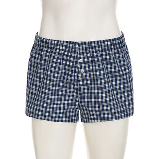 Button plaid contrast low rise short pant