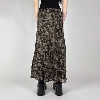 Mesh ruffle flower print contrast maxi skirt
