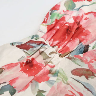 Mesh flower print smocked ruched tube top