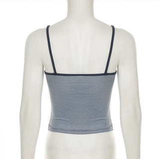 Striped v neck contrast backless cami top