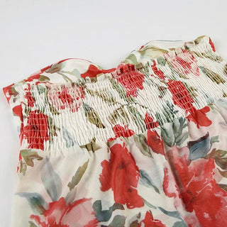 Mesh flower print smocked ruched tube top