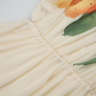 Ruched v neck mesh print self tie cami top