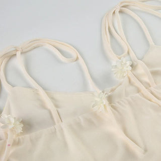 Ruched v neck mesh print self tie cami top