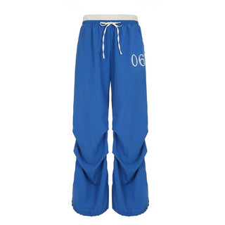 Drawstring ruched "06" pattern wide leg pant