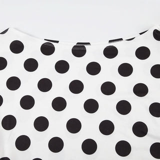 Short sleeve polka dot self tie contrast top