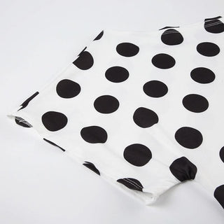 Short sleeve polka dot self tie contrast top