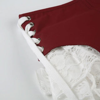 Lace self tie irregular A line mini skirt