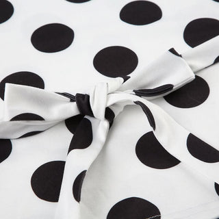 Short sleeve polka dot self tie contrast top