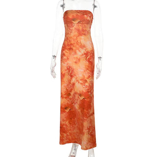 Print backless tube maxi dress