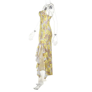 Flower print ruffle slit cami maxi dress