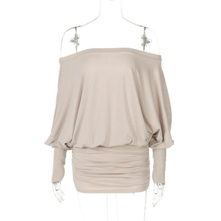 Long sleeve off shoulder ruched mini dress