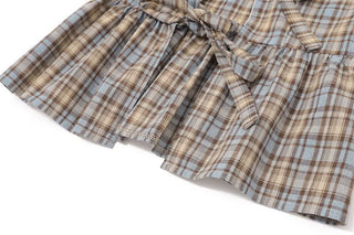 Plaid turnover collar self tie top