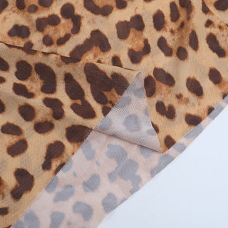 Leopard print slit cross front hollow out cut out maxi dress