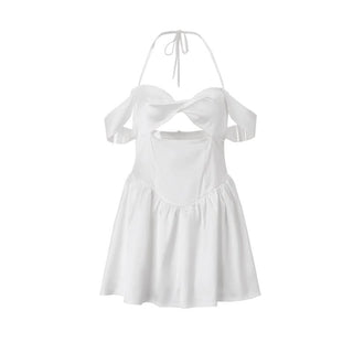 Halter off shoulder hollow out zip-up cut out mini dress