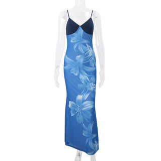 V neck flower print cami maxi dress