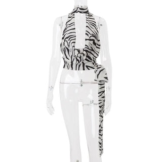 Zebra print halter backless top