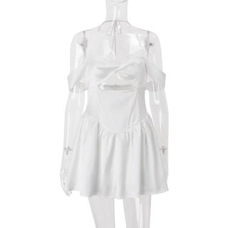 Halter off shoulder hollow out zip-up cut out mini dress