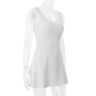 U neck self tie solid mini dress