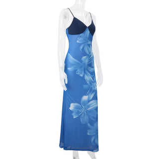 V neck flower print cami maxi dress
