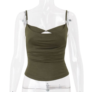 Beaded hollow out cami cut out top