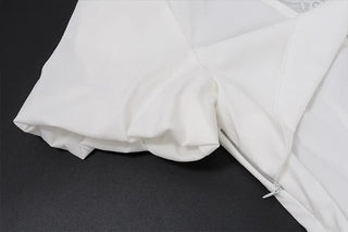 Puff sleeve v neck lace hem ruched mini dress