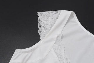 Cap sleeve lace hem v neck top