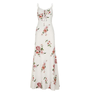 V neck self tie flower print cami maxi dress
