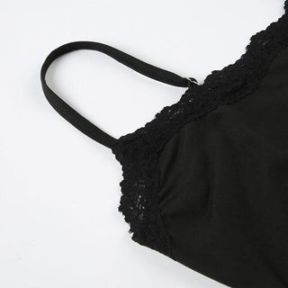 Square neck lace hem backless cami midi dress